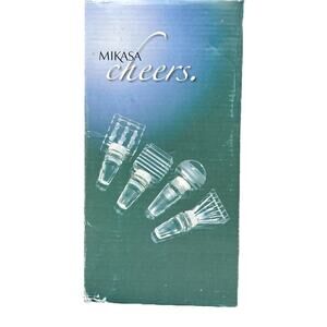 New Vintage Mikasa Crystal Cheers 4 Bottle Stoppers Wine NIB Macy’s ‘09 5065420